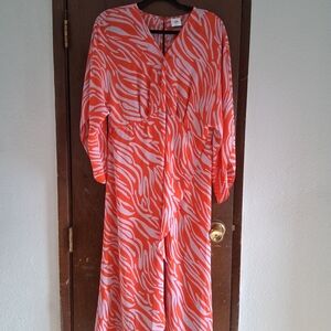 CAbi Vibrant Orange and White Long Sleeve Dress